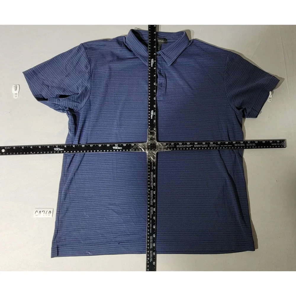 Banana Republic Mens XL Navy Blue Micro Stripe Short Sleeve‎ Polo Cotton Blend